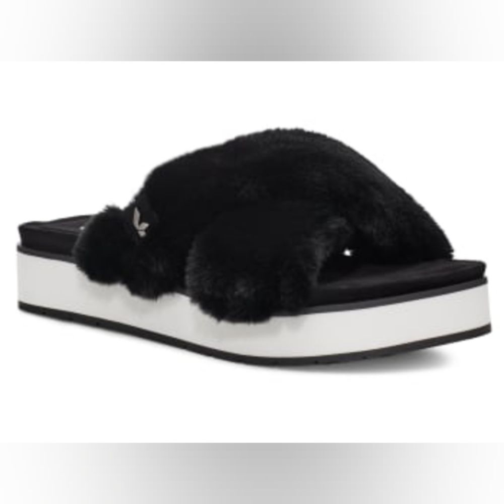 KOOLABURRA By UGG Roubie Fuzz Black Slides Size 8